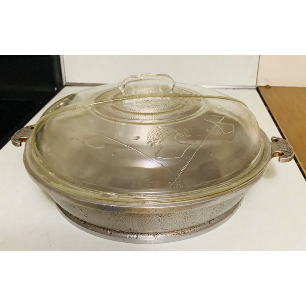 Guardian Service Vintage Hammered Aluminum 12”Casserole Roaster with Glass Lid